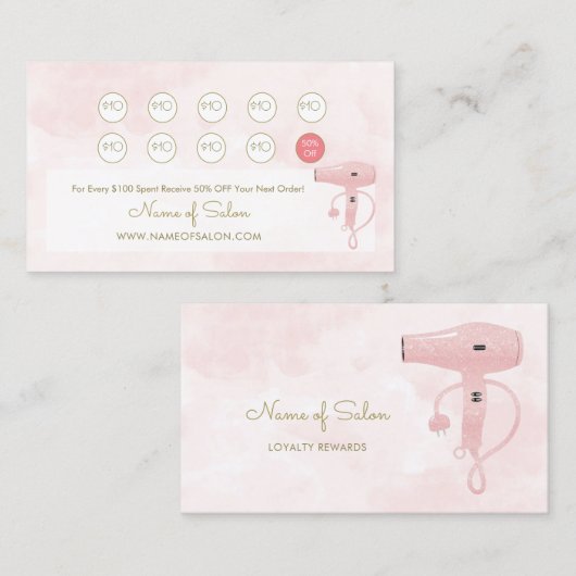 Carte De Fidélité Chic Salon Soft Rose Parties scintillant Sèche-che (Devant / Derrière)