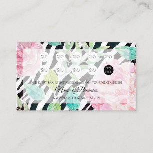 Carte De Fidélité Chic Zebra Imprimer Rose Floral Loyauté Rewards