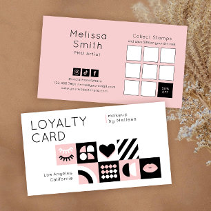 Carte De Fidélité Cils de Maquilleur Rose Pâle à Motif Abstrait