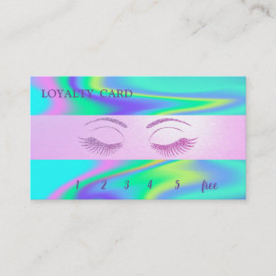 Carte De Fidélité Cils Faux Pailletés Élégants, Rayure Holographique
