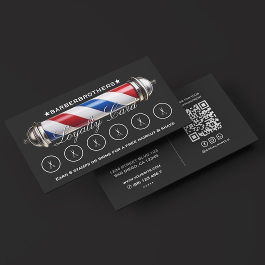 Carte De Fidélité Ciseaux Barber Pole Classic Noir 6 Récompenses