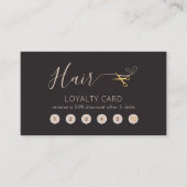 Carte De Fidélité Ciseaux d'or gris foncé coiffeur salon de beauté (Devant)