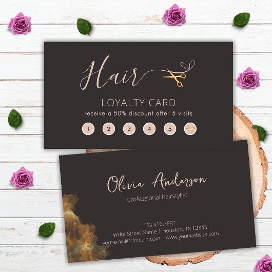 Carte De Fidélité Ciseaux d'or gris foncé coiffeur salon de beauté