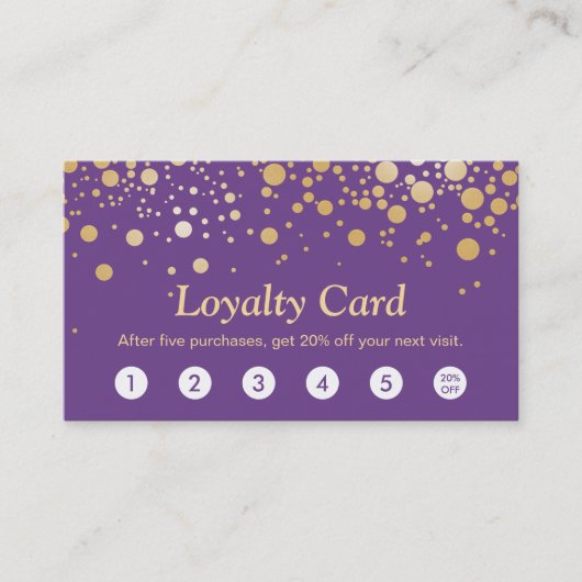Carte de fidélité Classy Purple Gold Confetti Dots (Devant)