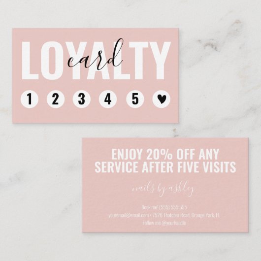 Carte de fidélité client Blush Rose tendance (Devant / Derrière)