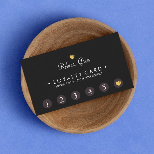 Carte de fidélité client Cute Gold Heart 6 Punch