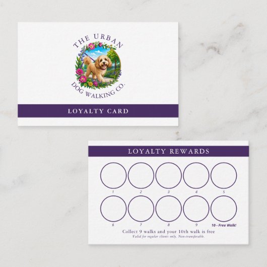 Carte de fidélité client pour promeneur de chiens (Devant / Derrière)