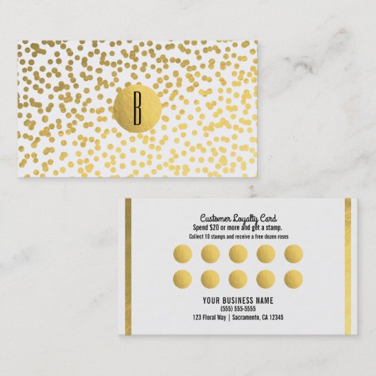 Carte de fidélité client White & Gold Faux Foil (Devant / Derrière)