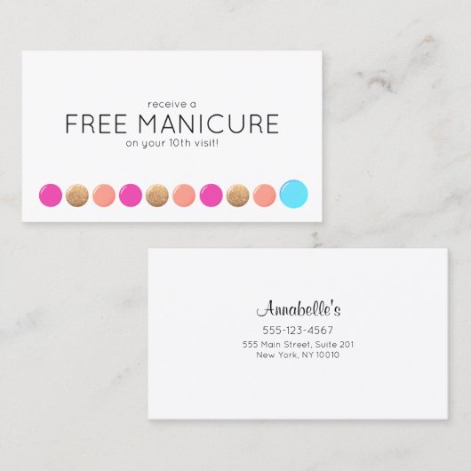Carte De Fidélité Clou Salon Manicuriste Loyauté client 10 Punch (Devant / Derrière)