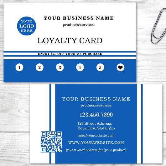 Carte De Fidélité Code QR de logo simple bleu marine blanc