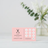 Carte De Fidélité Code QR Logo Ciseaux de Coiffeur Rose Élégant (Debout devant)