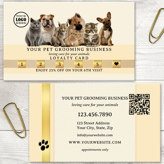 Carte De Fidélité Code QR Logo Or Animaux de compagnie