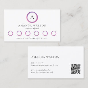 Carte De Fidélité Code QR Monogramme Moderne Rose et Violet