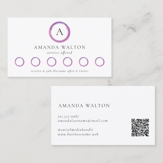 Carte De Fidélité Code QR Monogramme Moderne Rose et Violet (Devant / Derrière)