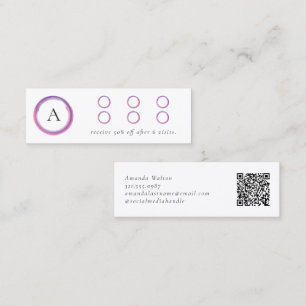 Carte De Fidélité Code QR Monogramme Moderne Rose et Violet