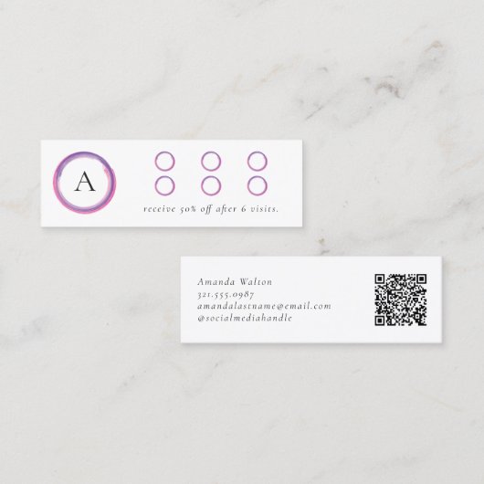 Carte De Fidélité Code QR Monogramme Moderne Rose et Violet (Devant / Derrière)