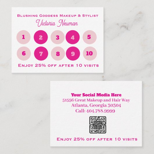 Carte De Fidélité Code QR simple pour entreprise rose et noir (Devant / Derrière)