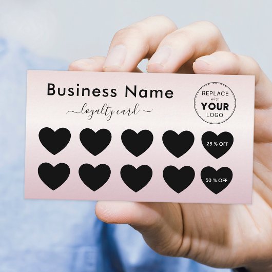 Carte De Fidélité Coeur dégradé rose métallique Ajouter Logo Beauté