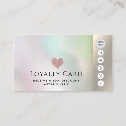 Carte De Fidélité Coeur élégant holographique rose (Devant)