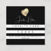 Carte de fidélité coeur or noir blanc rayures (Devant)