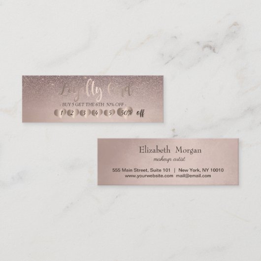 Carte De Fidélité Coeurs d'or Rose chic, Parties scintillant (Devant / Derrière)