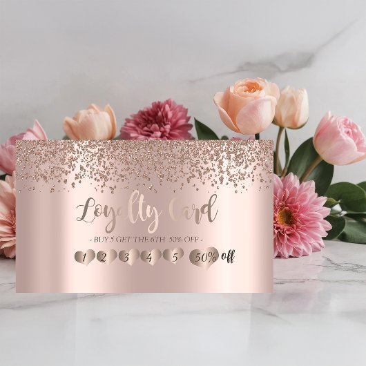 Carte De Fidélité Coeurs d'or Rose moderne, Diamants