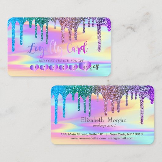 Carte De Fidélité Coeurs modernes Parties scintillant arc-en-ciel Dr (Devant / Derrière)