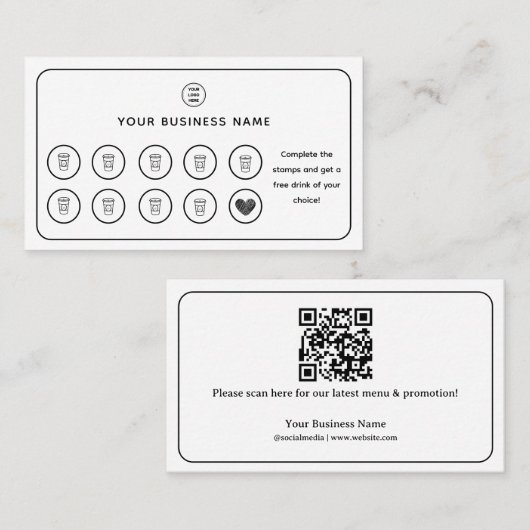 Carte De Fidélité Coffee Cup QR Code Ajouter votre logo (Devant / Derrière)