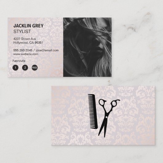 Carte De Fidélité Coiffeuse | Damask Chic Motif (Devant / Derrière)