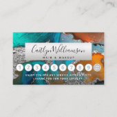 Carte De Fidélité Coiffure salon argent marbre bleu aquarelle (Devant)