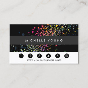 Carte De Fidélité Confetti Bokeh coloré sur Black Modern Loyalty