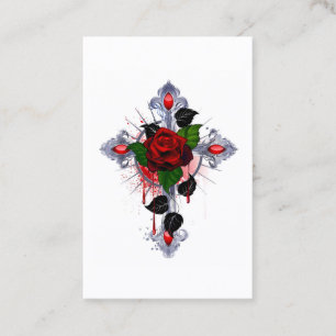 Carte De Fidélité Croix d'argent avec une rose rouge