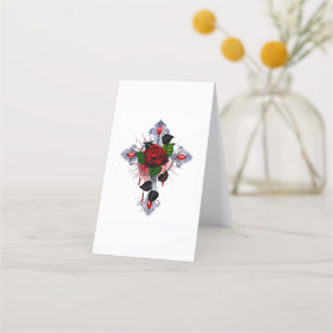 Carte De Fidélité Croix d'argent avec une rose rouge