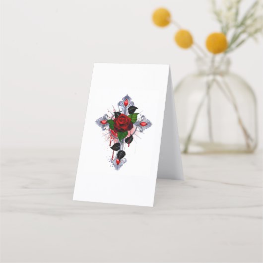 Carte De Fidélité Croix d'argent avec une rose rouge (Dos)