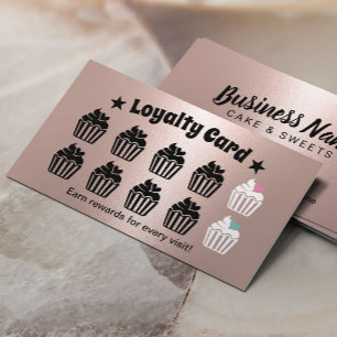 Carte De Fidélité Cuisine Cupcakes Pâtisserie Boulangerie Rose Or F