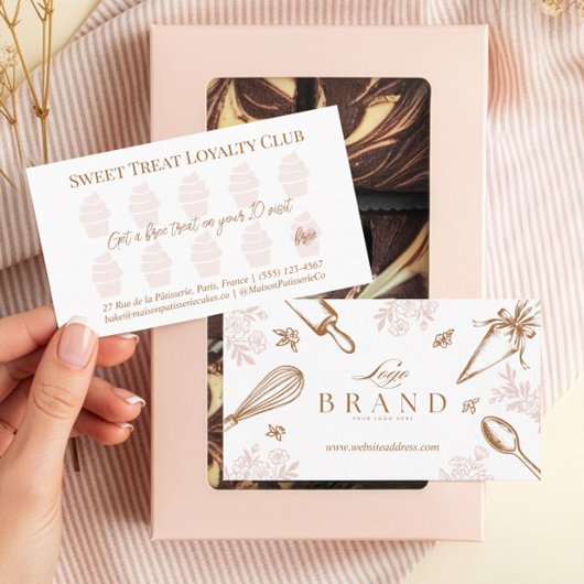 Carte De Fidélité Cupcake Pastry Chef Baking Utensils Bakery Logo