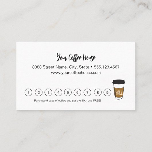 Carte De Fidélité Custom Acheter 9 obtenir 1 café gratuit (Dos)