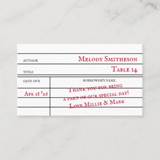 Carte De Fidélité Custom Library Checkout Card Table Numbers (Devant)
