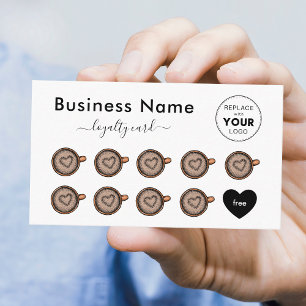 Carte De Fidélité Cute Brown Coeur Tasses À Café Ajouter Votre Logo 
