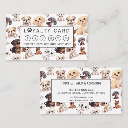 Carte De Fidélité Cute Chien Chien Chien Grossissant (Devant / Derrière)