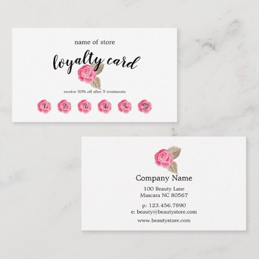 Carte de fidélité de client de rose de rose (Devant / Derrière)