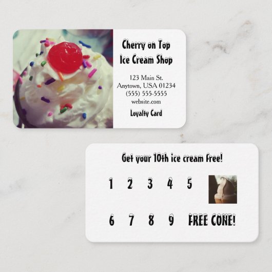 Carte de fidélité de crème glacée (Devant / Derrière)