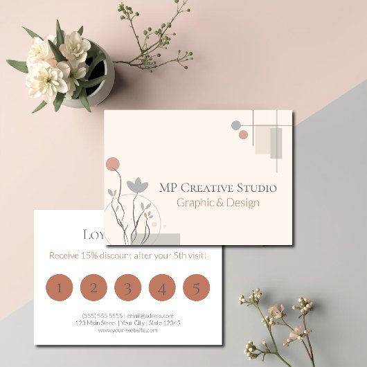 Carte De Fidélité Design Abstrait Pastel : Florales Modernes & Géomé