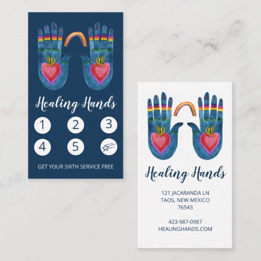 Carte De Fidélité Deux mains de guérison Aquarelle arc en ciel 5 (Devant / Derrière)