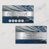 Carte De Fidélité Elégant, Bande Argent, Pierre Bleue Marbre (Devant / Derrière)