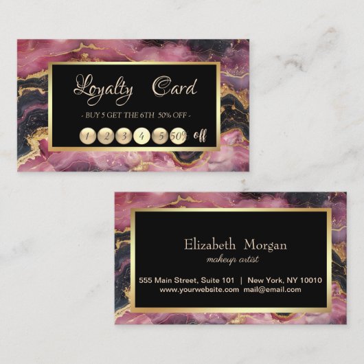 Carte De Fidélité Elégant cadre en marbre bordeaux Séquins or (Devant / Derrière)