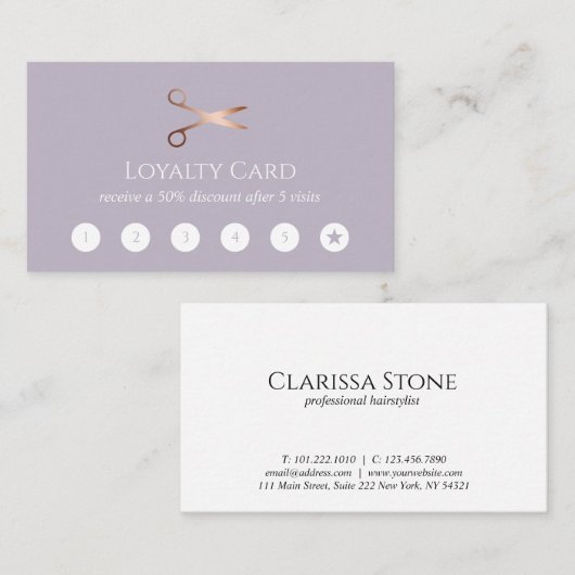 Carte De Fidélité Elégant ciseaux d'or rose moderne coiffeur (Devant / Derrière)