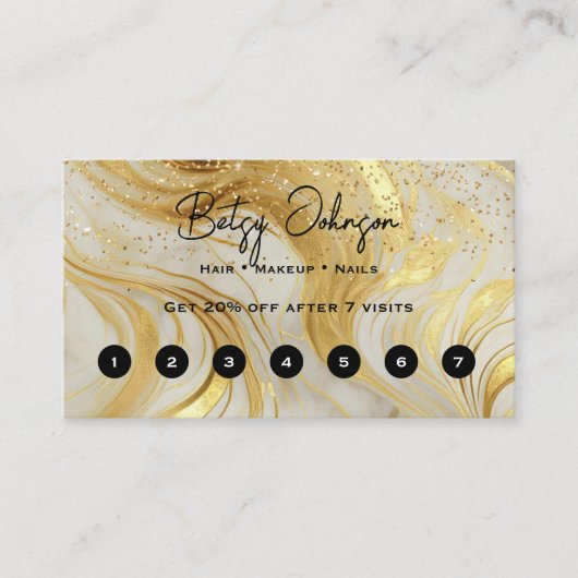 Carte De Fidélité Elegant Ivory Marble and Gold Glitter (Devant)