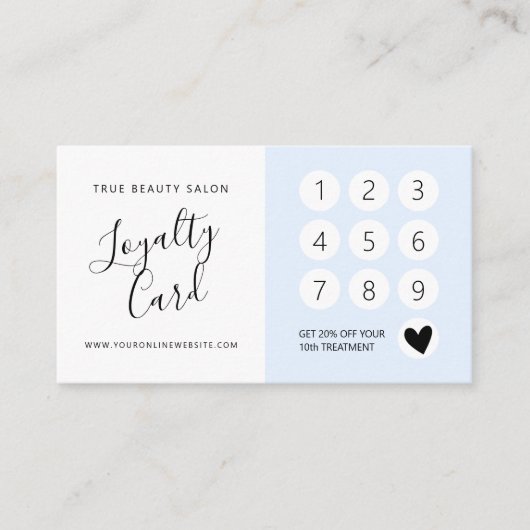 Carte De Fidélité Élégant minimal Pastel Bleu Script (Devant)