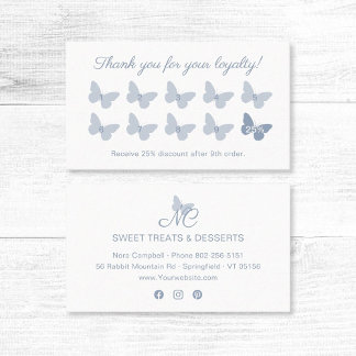 Carte De Fidélité Élégant papillon Monogramme Dusty Blue Reward